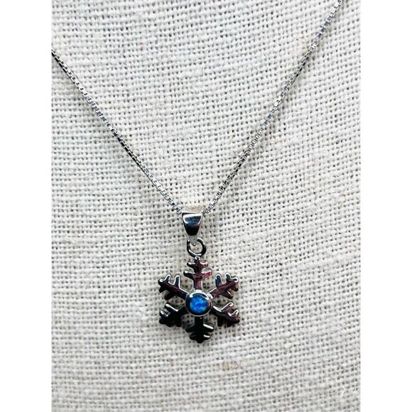 Silver 925 Simulated Fire Opal Snowflake 18" Necklace + Drop Earring Set Jewelry - Picture 4 of 16